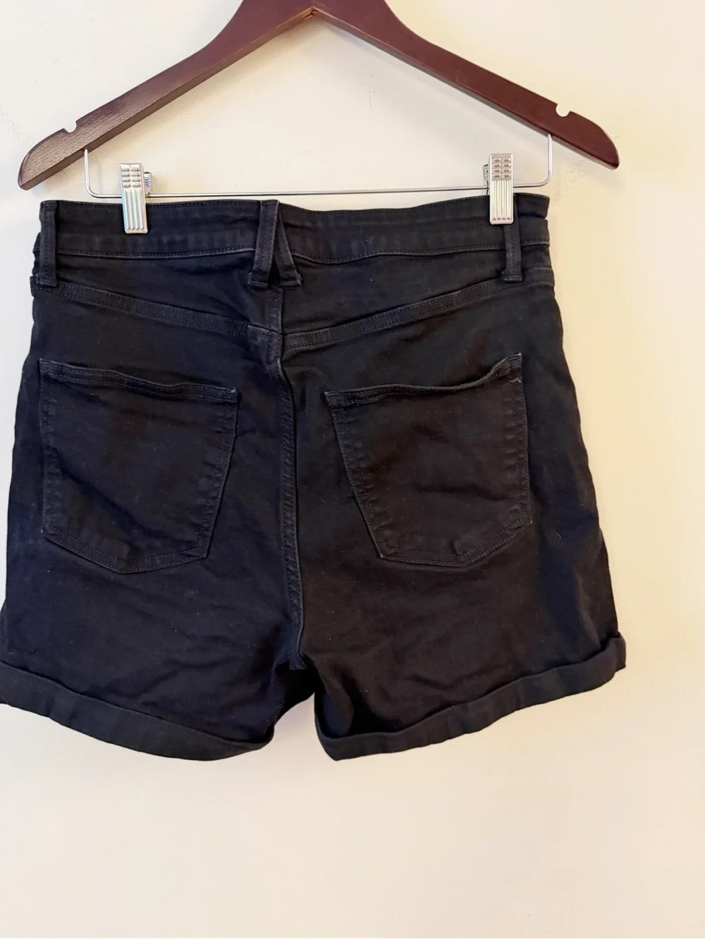 LC Lauren Conrad Black Roll Cuff High Rise Denim Shorts Size 10 Stretch